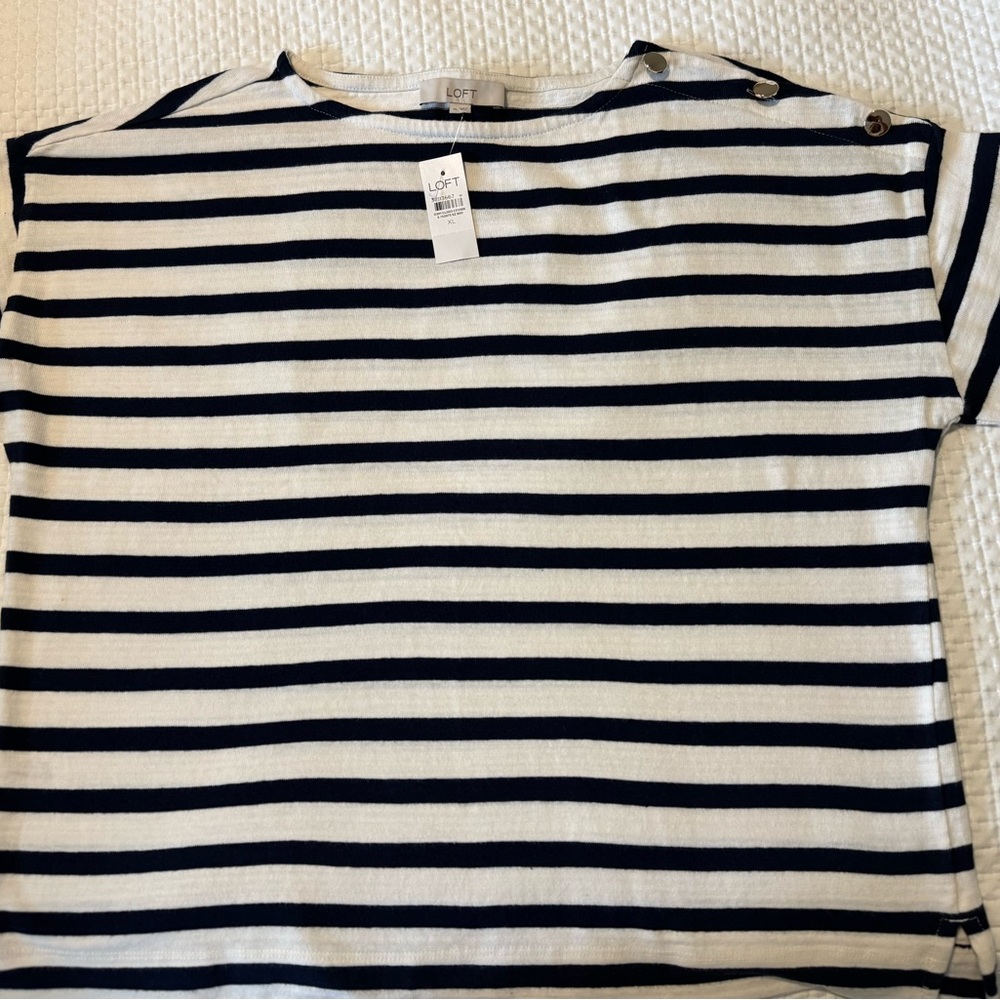 LOFT Navy and White Striped Top